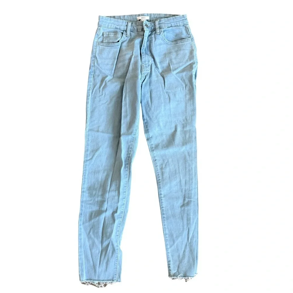Forever 21 Skinny Jeans Light Wash Blue High Rise Raw Hem Women 27 - Picture 2 of 7